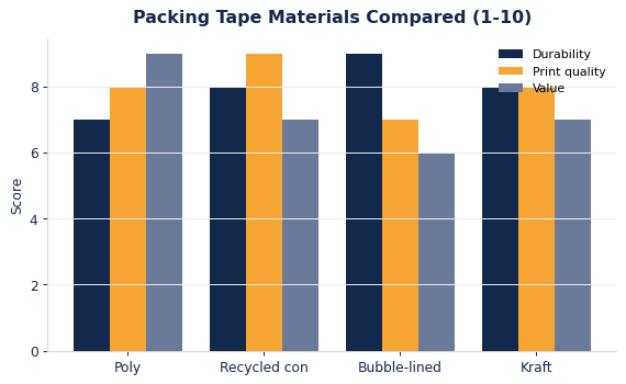 How common packing tape materials compare on durability, print quality, and value.